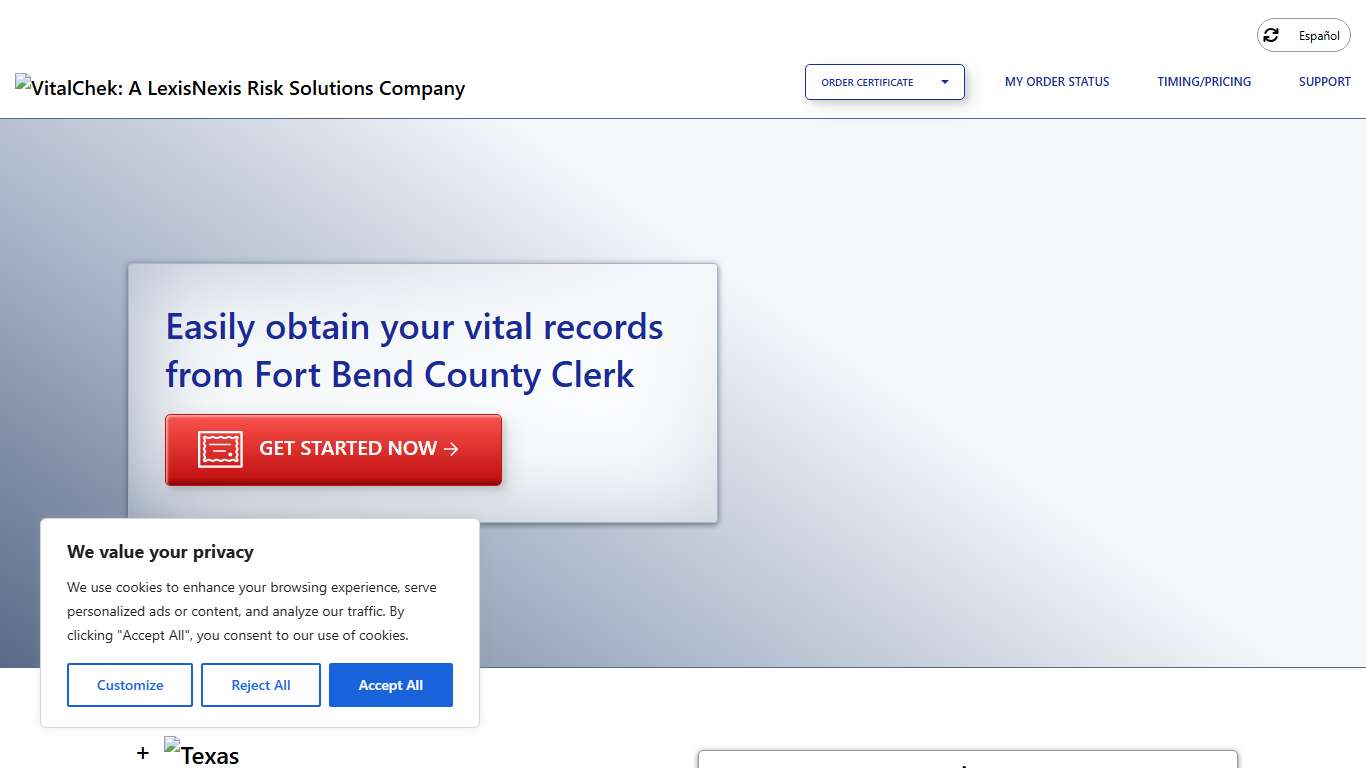 Fort Bend County Clerk (TX) Order Certificates - VitalChek