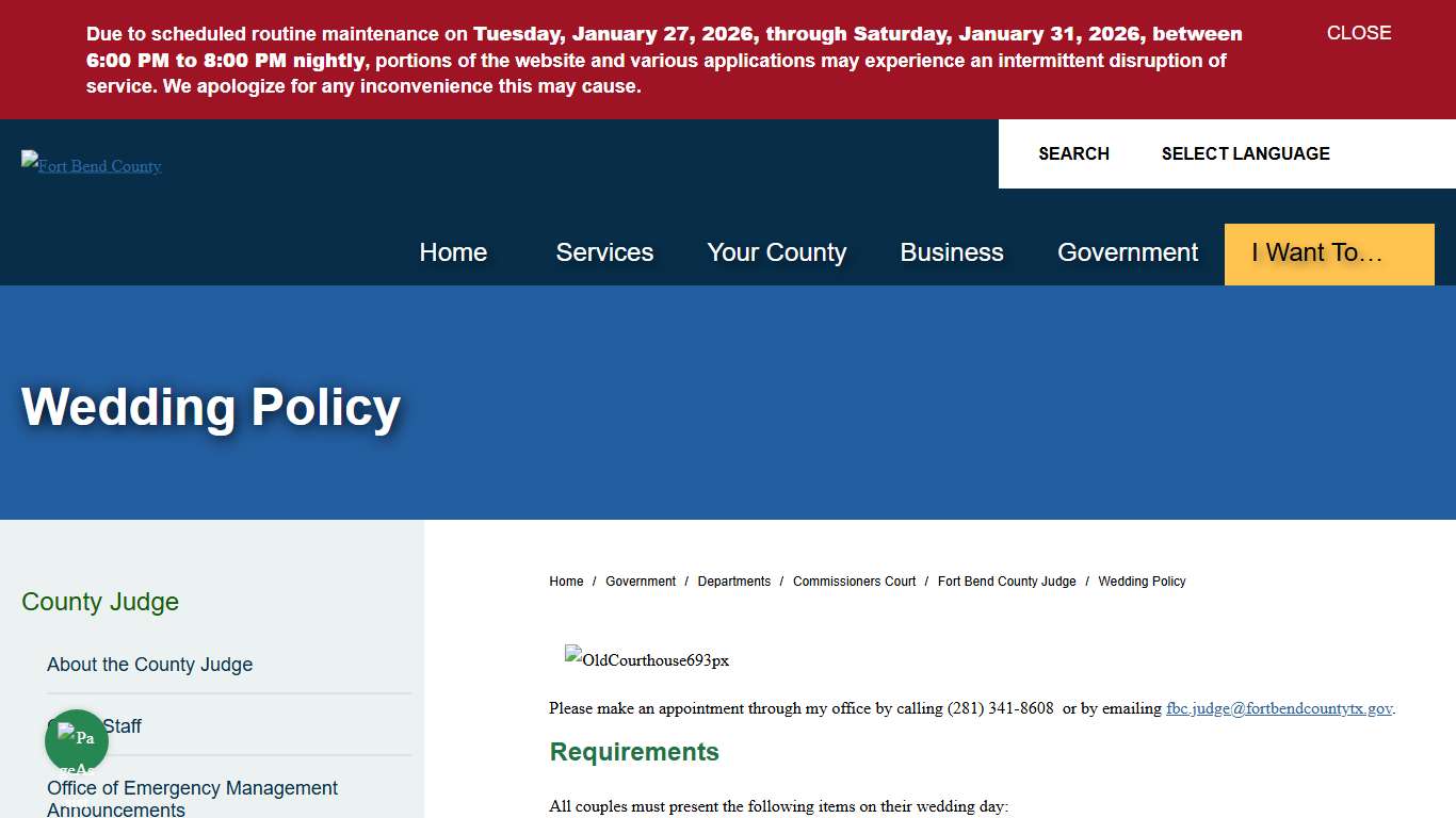 Wedding Policy Fort Bend County